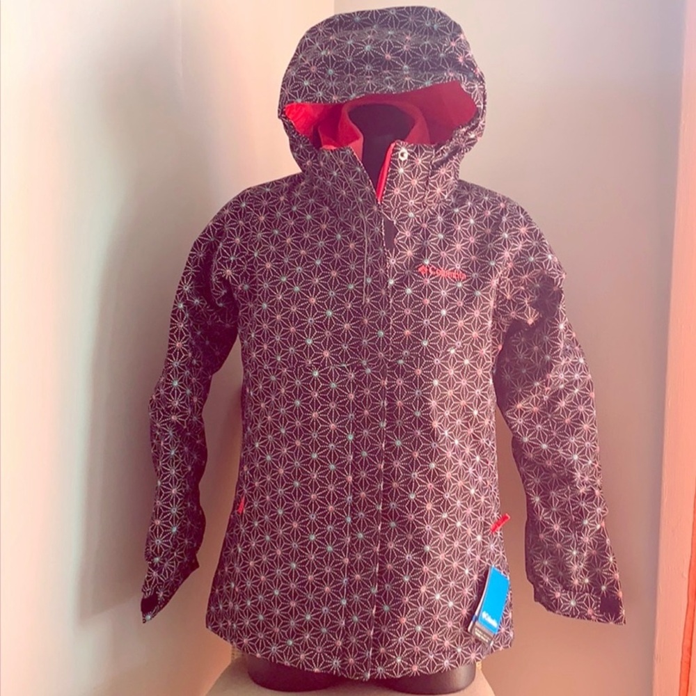 Columbia Kids Raincoat with Star Pattern - Black and Red